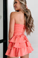 Just Peachy Strapless Ruffled Denim Mini Dress (Coral) - NanaMacs