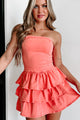 Just Peachy Strapless Ruffled Denim Mini Dress (Coral) - NanaMacs