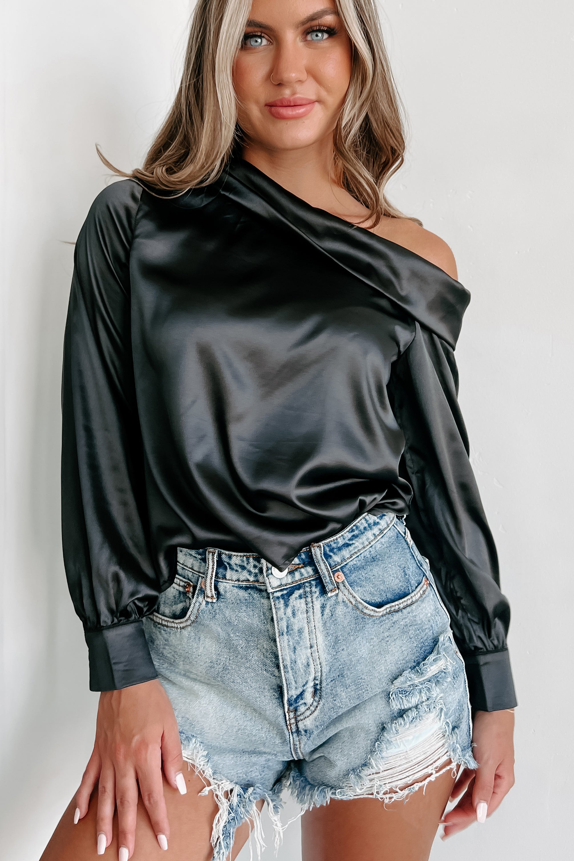 Satin one shoulder outlet top