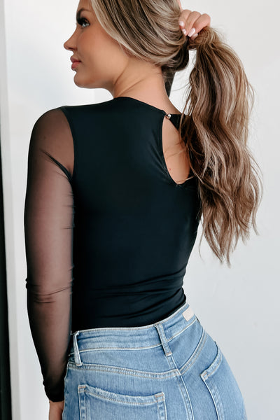 Stirring Up Feelings Long Sleeve Contrast Mesh Bodysuit (Black) - NanaMacs