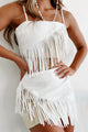 Broadway Babe Denim Fringe Two-Piece Skirt Set (White/Taupe) - NanaMacs