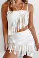 Broadway Babe Denim Fringe Two-Piece Skirt Set (White/Taupe) - NanaMacs