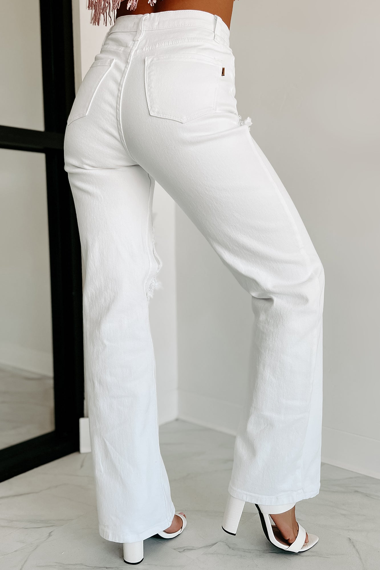 Don't Be Salty High Rise Wide Leg Vibrant Jeans (White) - NanaMacs