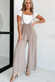 Living Freely Wide Leg Suspender Jumpsuit (Mocha) - NanaMacs