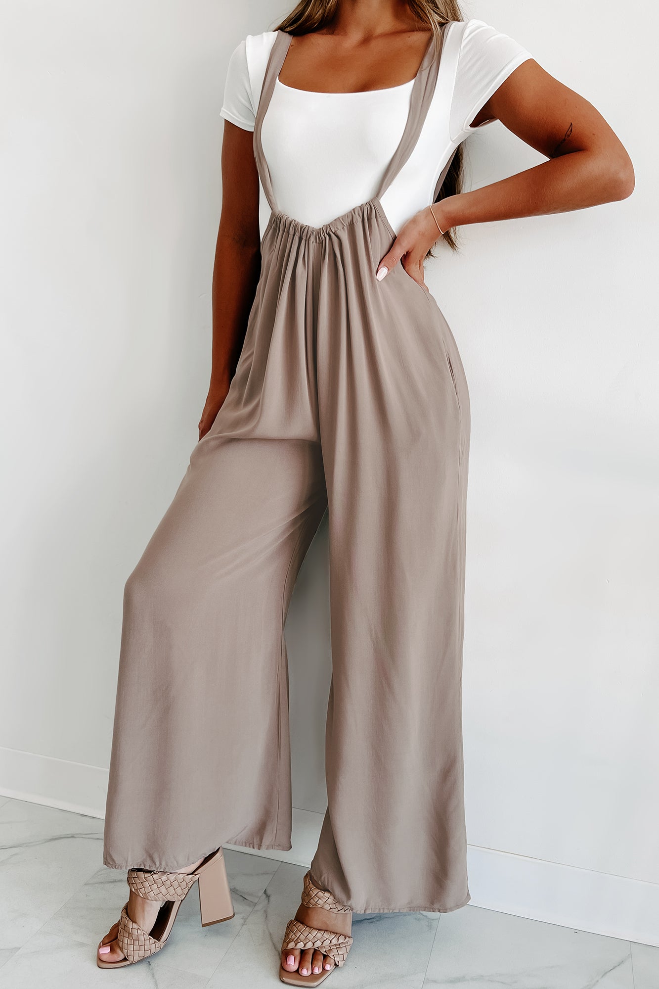 Living Freely Wide Leg Suspender Jumpsuit (Mocha) · NanaMacs