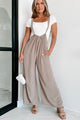 Living Freely Wide Leg Suspender Jumpsuit (Mocha) - NanaMacs