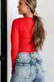 The Simpler The Better Ribbed Long Sleeve Bodysuit (Red) - NanaMacs