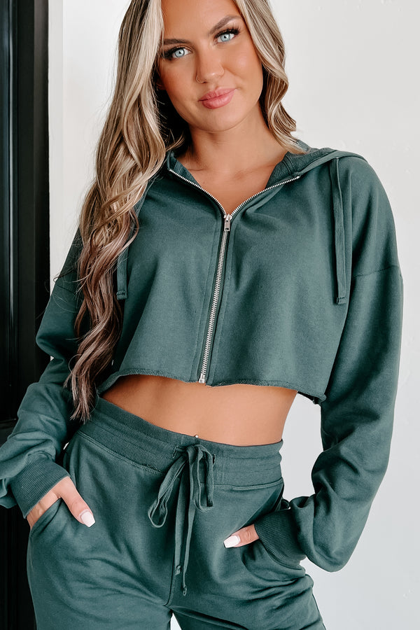 Not Moving Today Zip-Up Hoodie & Pants Set (Jungle Green) - NanaMacs