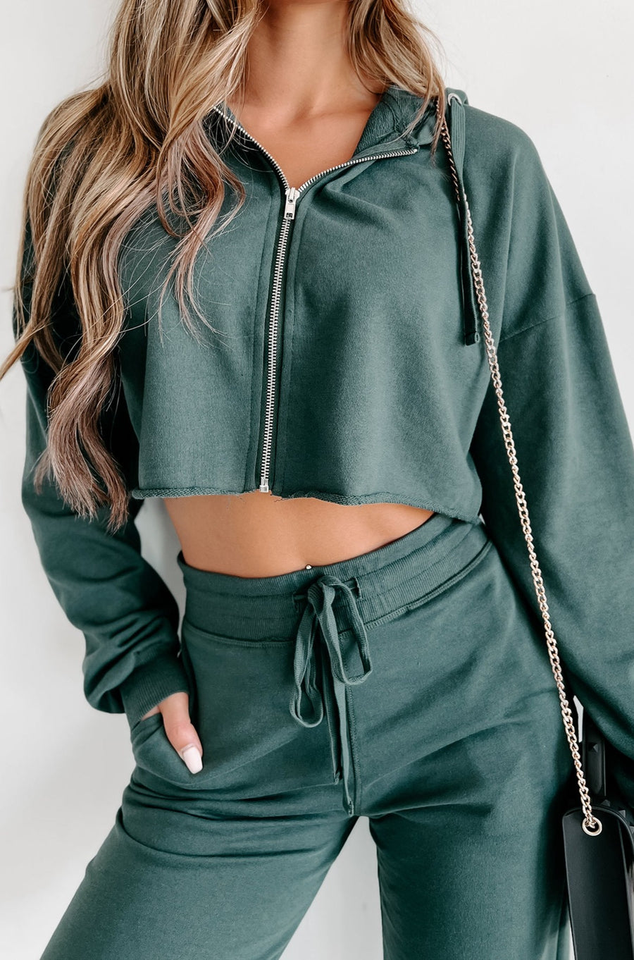 Not Moving Today Zip-Up Hoodie & Pants Set (Jungle Green) - NanaMacs