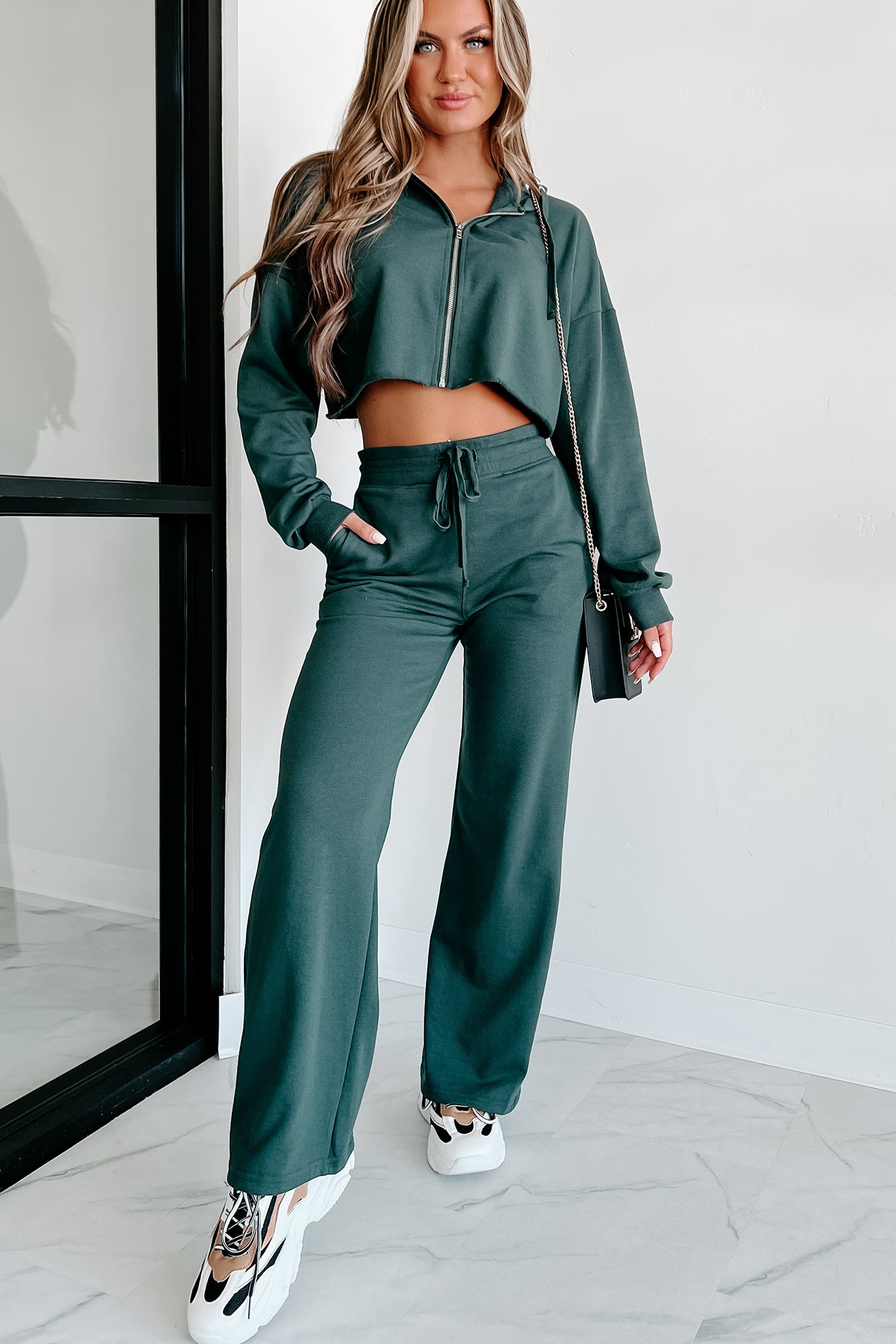 Not Moving Today Zip-Up Hoodie & Pants Set (Jungle Green) - NanaMacs