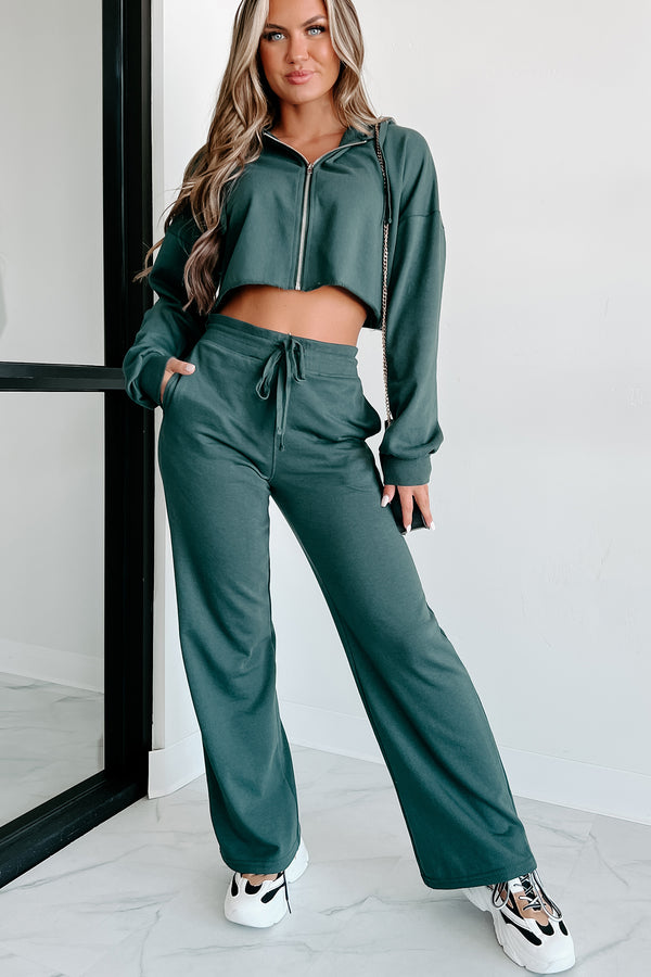 Not Moving Today Zip-Up Hoodie & Pants Set (Jungle Green) - NanaMacs