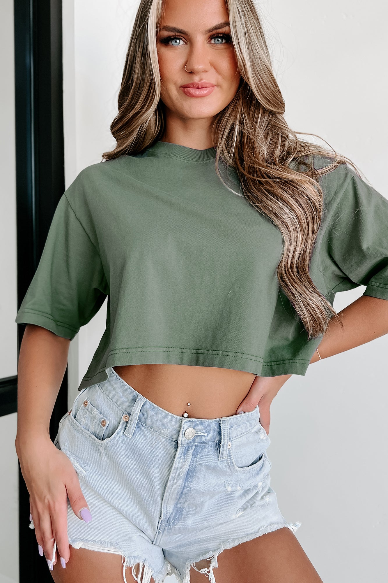 Good Karma Oversized Crop Tee (Sage Leaf) - NanaMacs