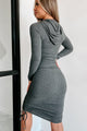 Don't Think About It Hooded Ruched Bodycon Dress (Charcoal) - NanaMacs