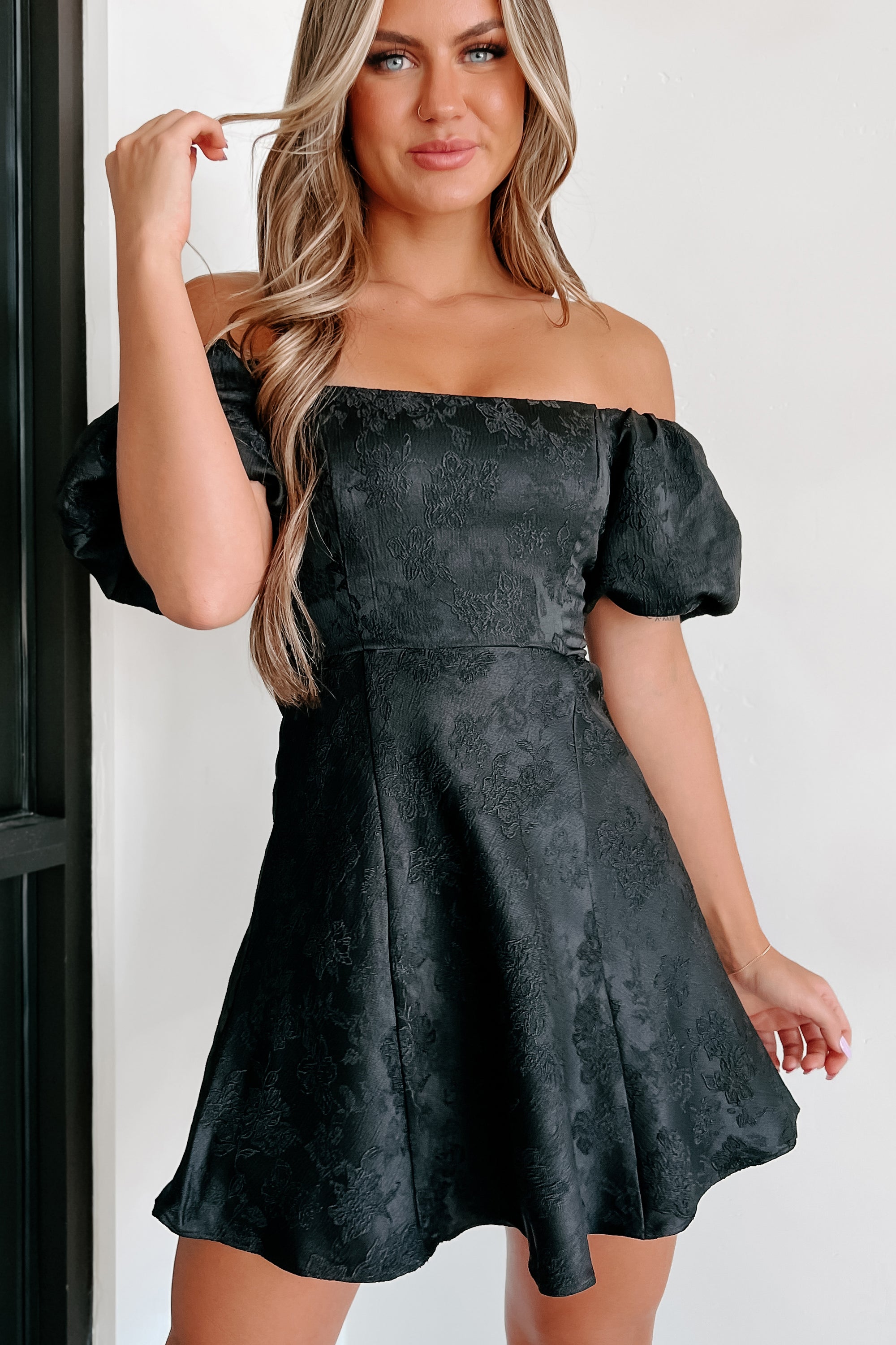Editor In Chic Off The Shoulder Puff Sleeve Mini Dress (Black) - NanaMacs