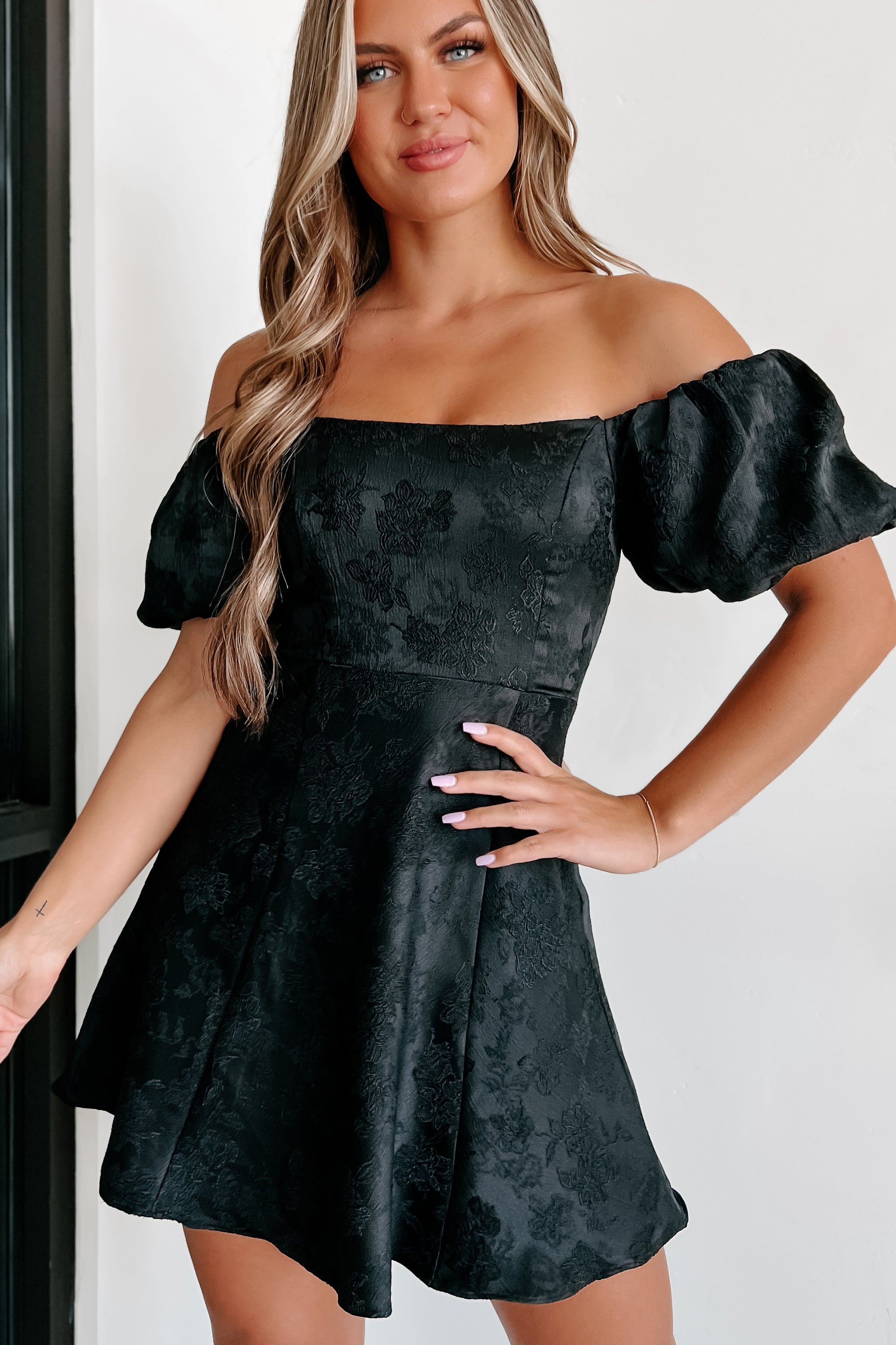 Editor In Chic Off The Shoulder Puff Sleeve Mini Dress (Black) - NanaMacs