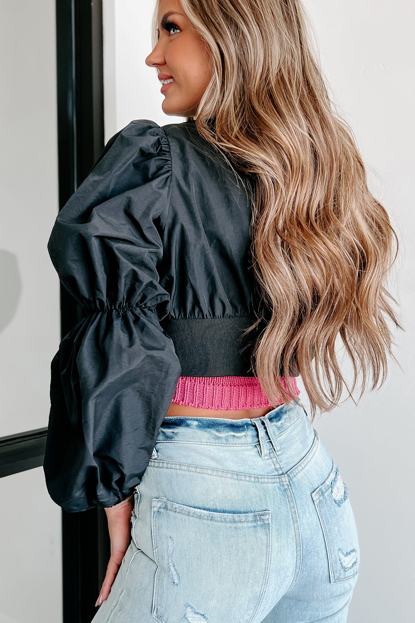 Stylish In Soho Princess Sleeve Crop Jacket (Black) - NanaMacs