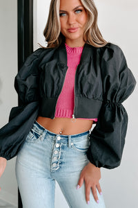 Stylish In Soho Princess Sleeve Crop Jacket (Black) - NanaMacs