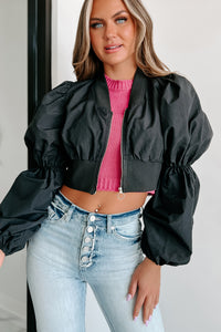 Stylish In Soho Princess Sleeve Crop Jacket (Black) - NanaMacs