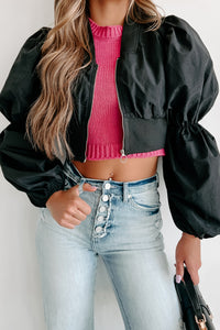 Stylish In Soho Princess Sleeve Crop Jacket (Black) - NanaMacs