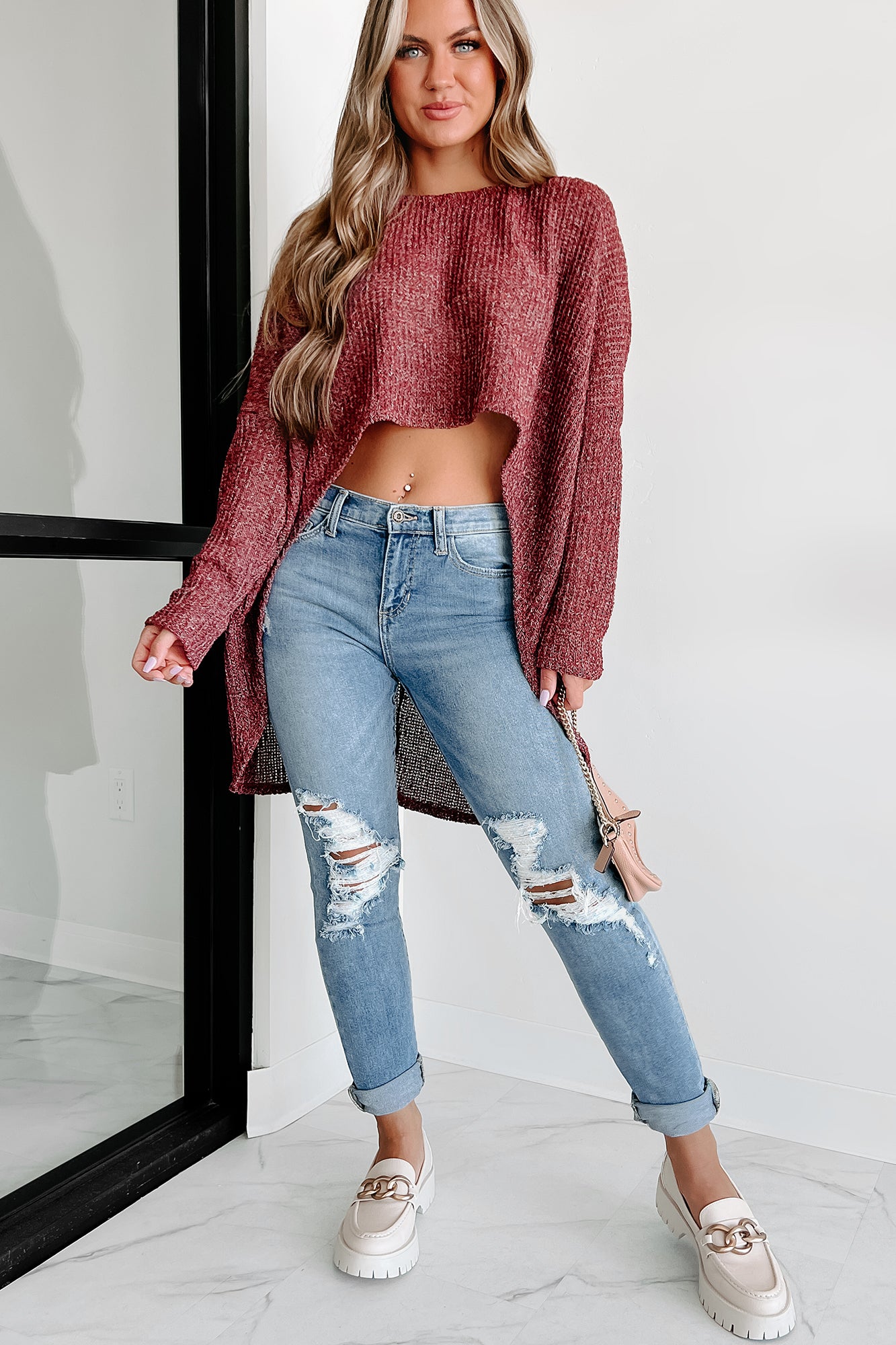 Count Your Blessings High-Low Sweater Top (Wine) - NanaMacs