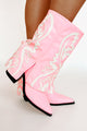 Esperanza Western Stitch Fold-Over Boots (Light Pink) - NanaMacs