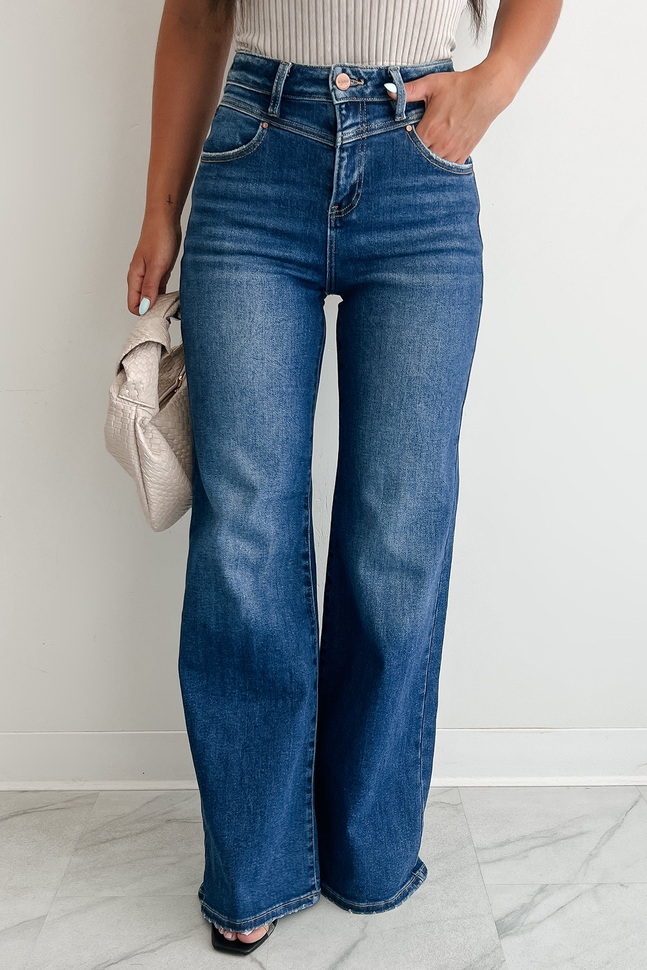 Sheridan High Rise Wide Leg Risen Jeans (Dark) - NanaMacs