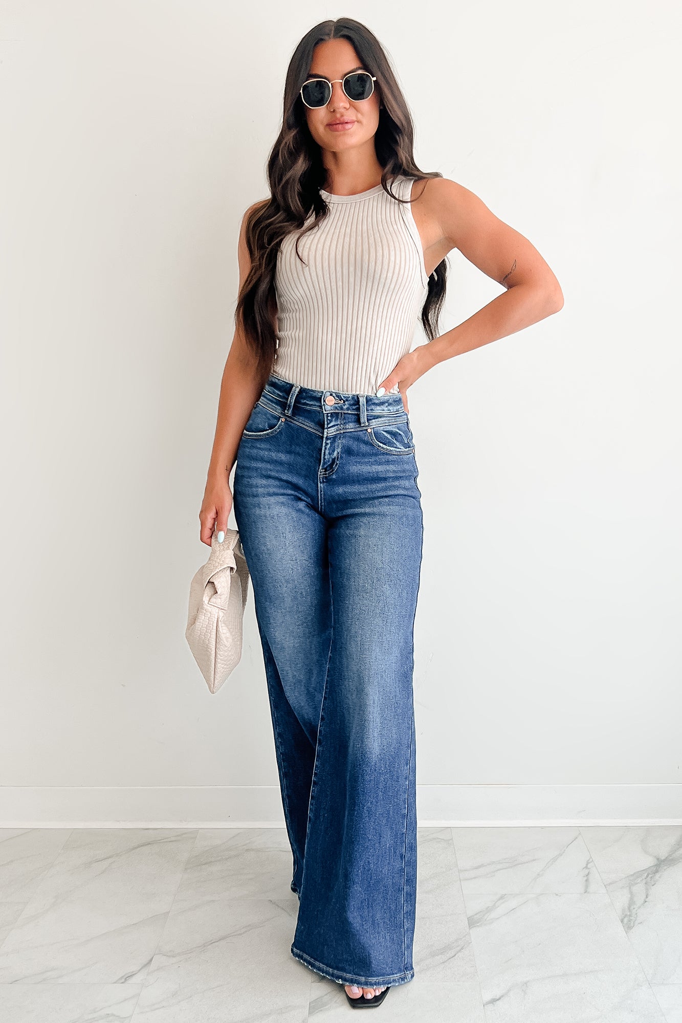 Sheridan High Rise Wide Leg Risen Jeans (Dark) - NanaMacs