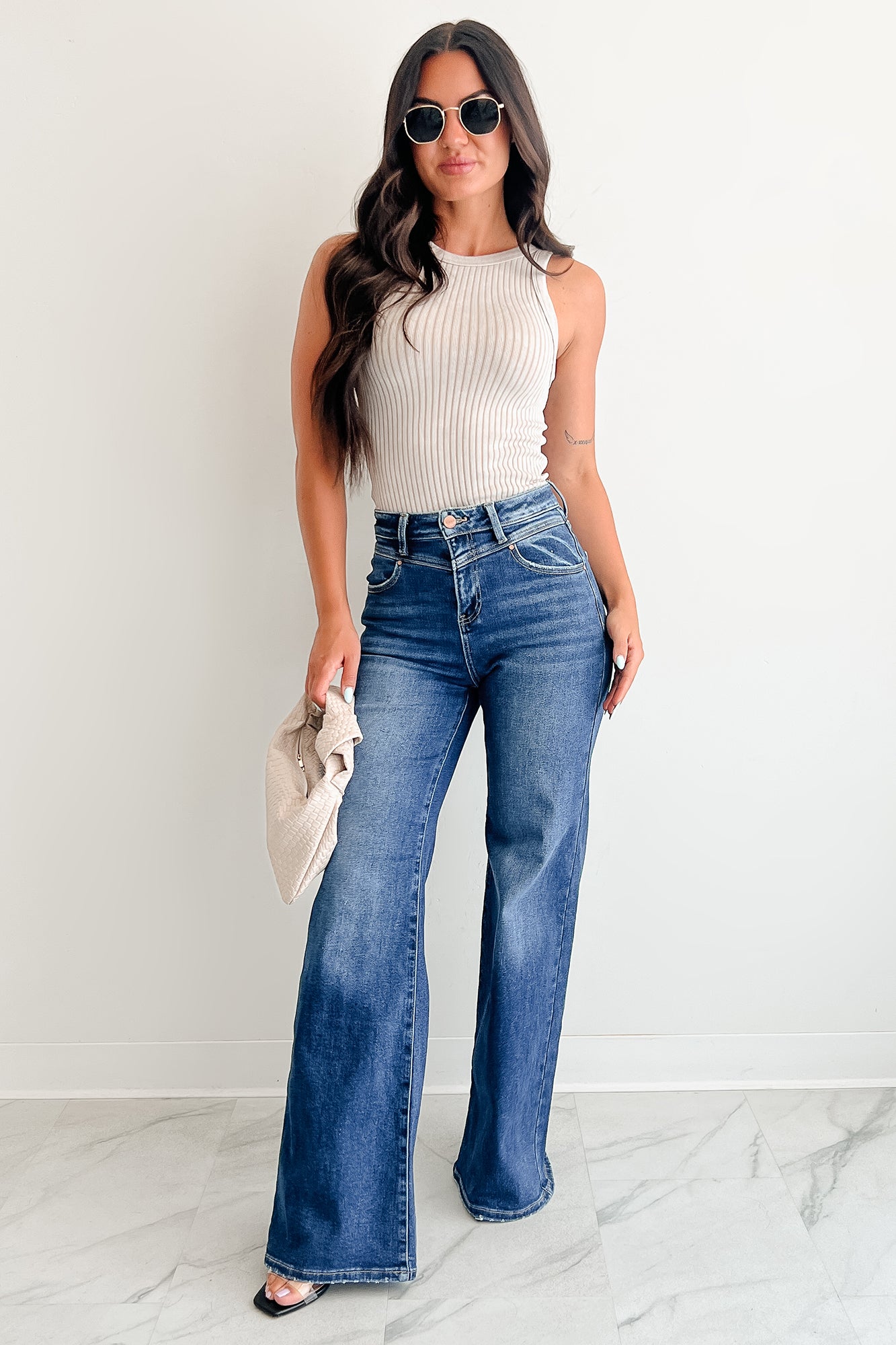 Sheridan High Rise Wide Leg Risen Jeans (Dark) - NanaMacs
