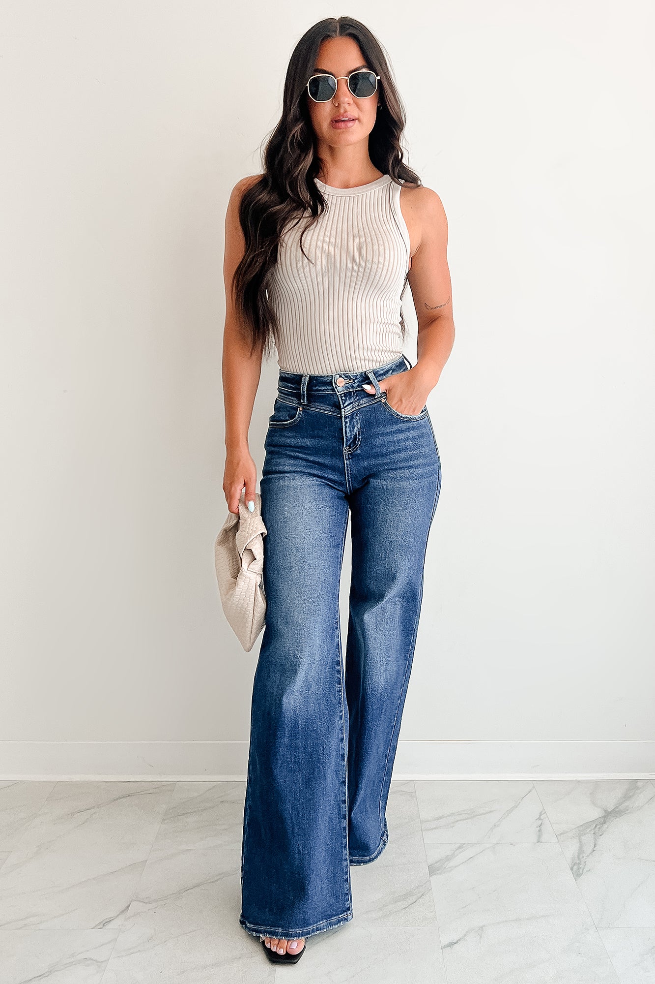 Sheridan High Rise Wide Leg Risen Jeans (Dark) - NanaMacs