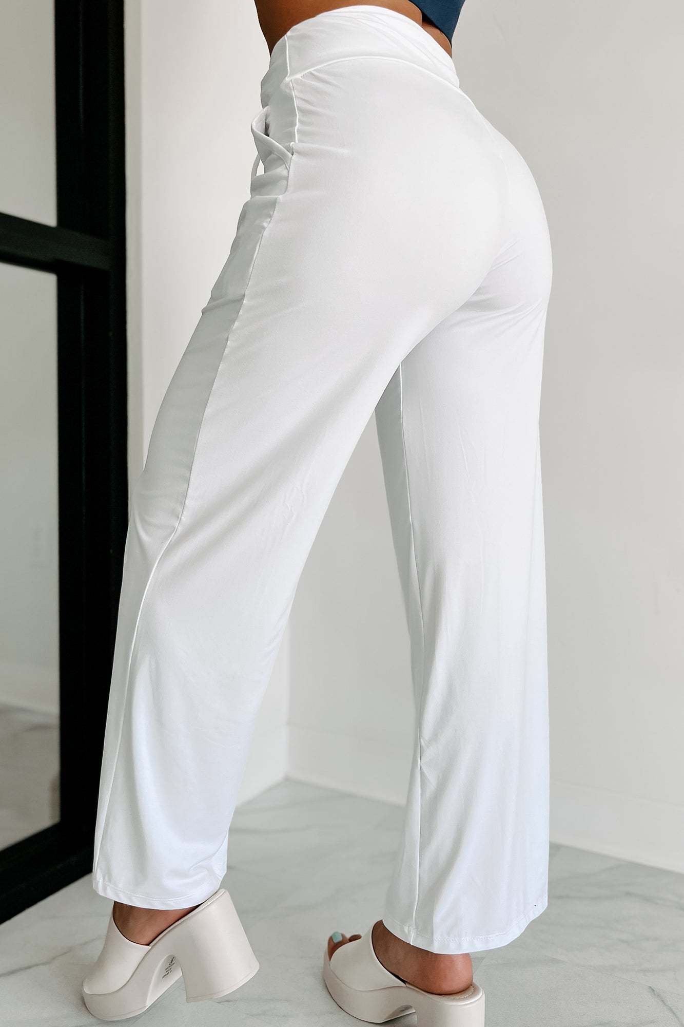 Doorbuster Just Relaxing Wide Leg Drawstring Waist Lounge Pants (White) - NanaMacs