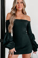 Better & Bolder Off The Shoulder Puff Sleeve Bodycon Dress (Black) - NanaMacs