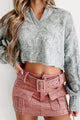 Cool Breeze Cable Knit Collared Crop Sweater (Heather Grey) - NanaMacs