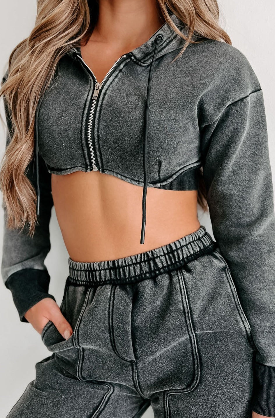 You're Gonna Miss Me Mineral Wash Crop Zipper Hoodie (Washed Black) –  NanaMacs