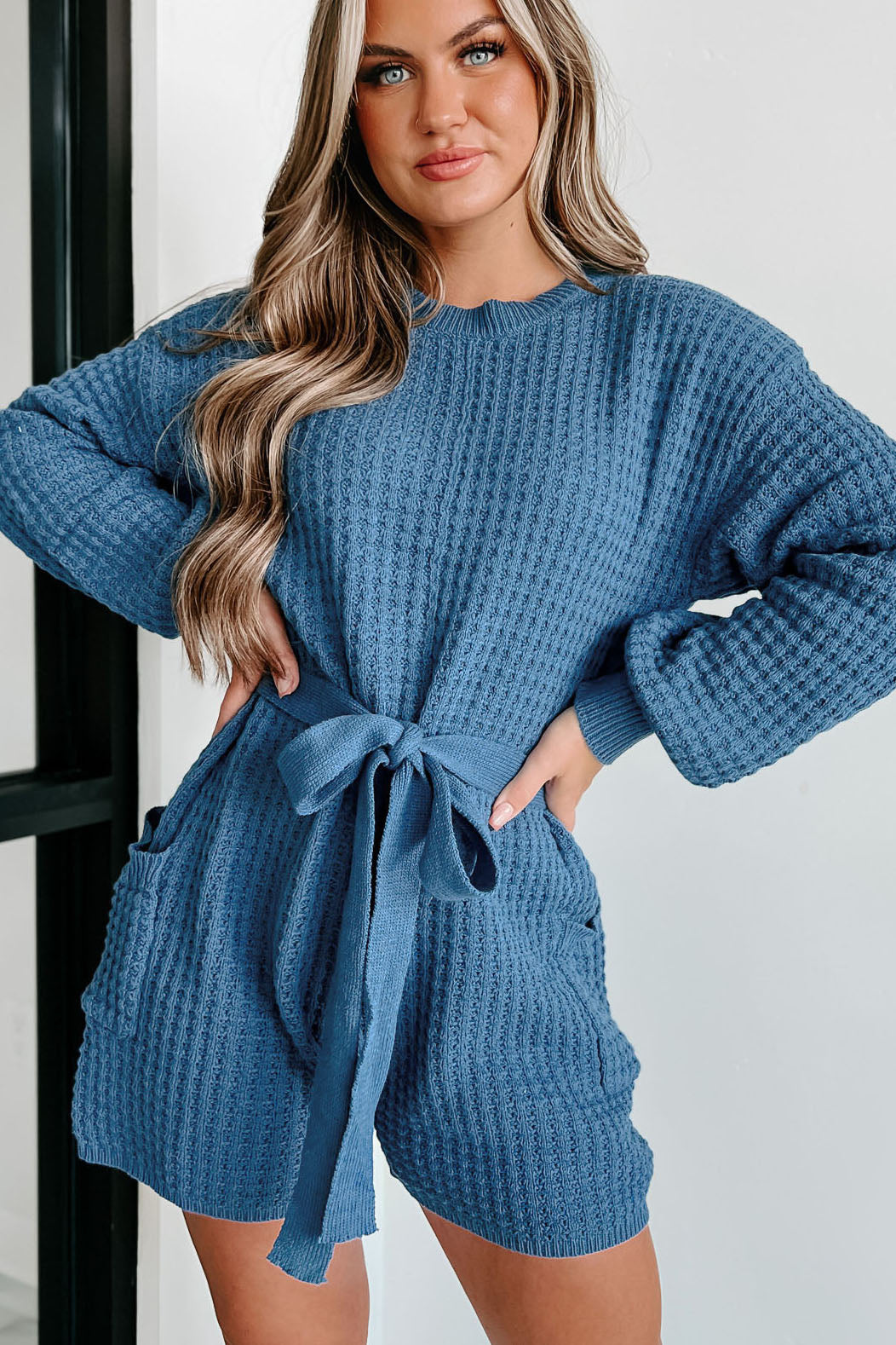 Putting My Troubles Aside Sweater Knit Romper (Navy) - NanaMacs