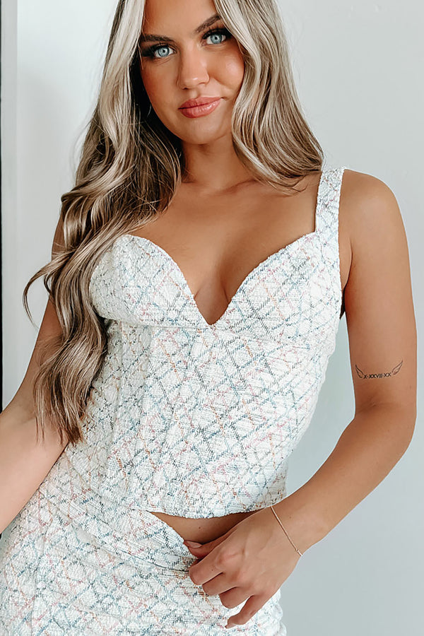 Time For Negotiations Tweed Corset Tank (White/Pink Multi) - NanaMacs