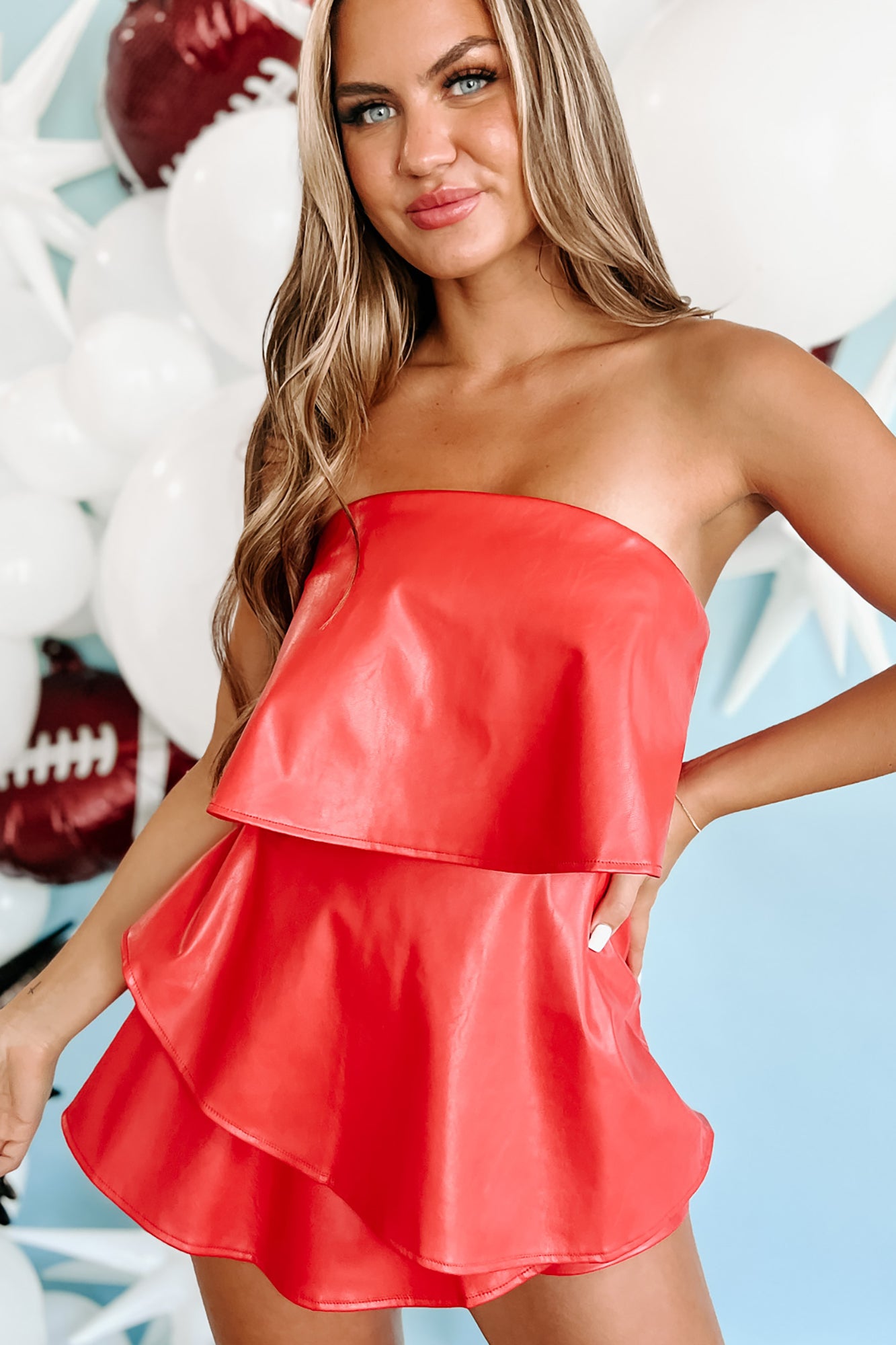 Adding Some Spice Tiered Faux Leather Romper (Red) - NanaMacs