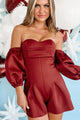 Stealing The Attention Off The Shoulder Detachable Sleeve Romper (Burgundy) - NanaMacs