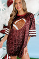 Football Obsessed Sequin T-Shirt Dress (Maroon) - NanaMacs