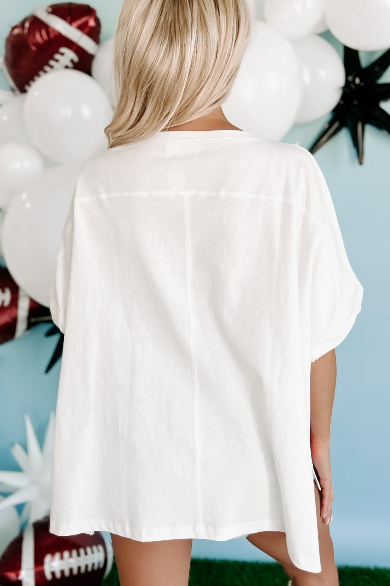 "Game On" Oversized Sequin Graphic Top (White) - NanaMacs