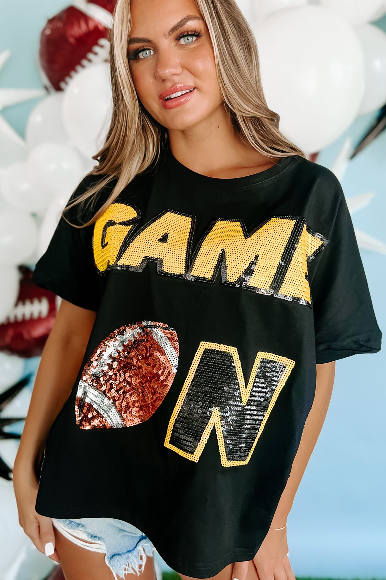 FOOTBALL HELMET SEQUIN DRESS/TUNIC/TOP - BLACK/GOLD