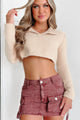 Being My Best Self Fuzzy Knit Collared Crop Top (Natural) - NanaMacs