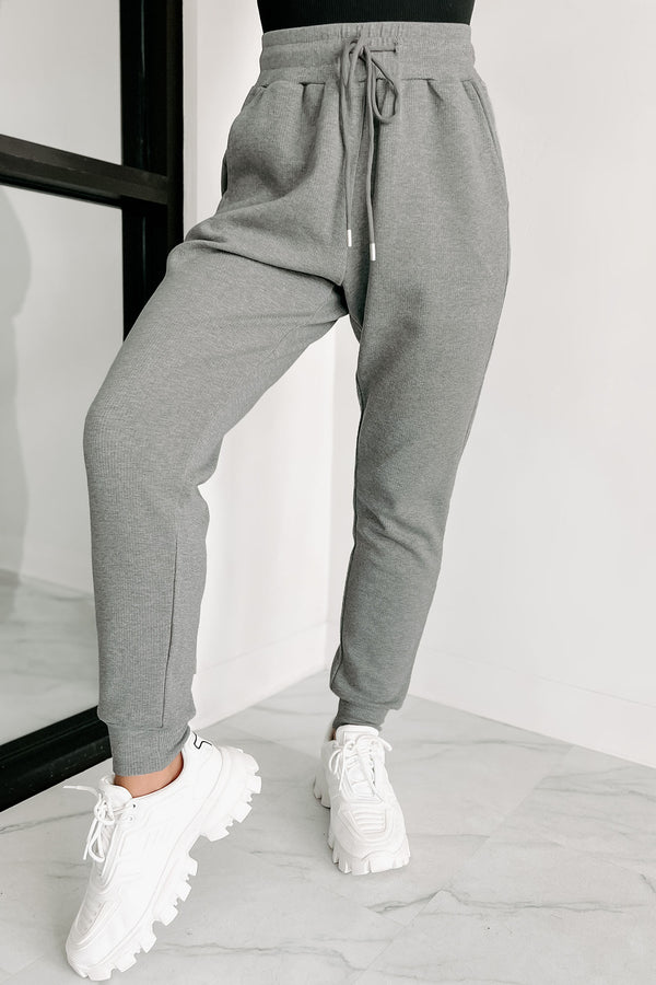 Simple Comforts Drawstring Waist Knit Joggers (Heather Grey) - NanaMacs