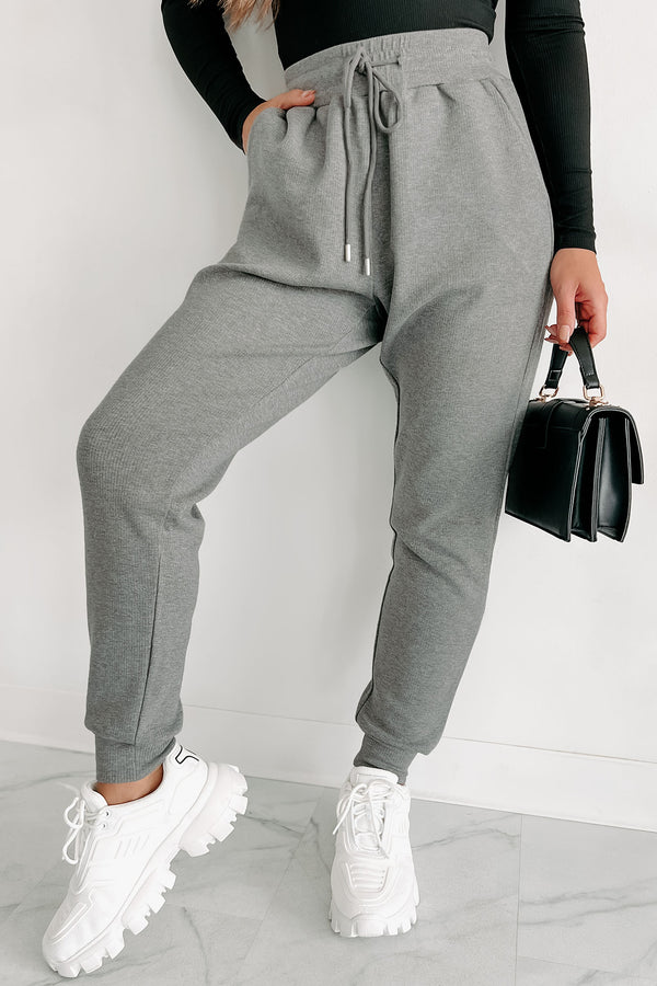 Simple Comforts Drawstring Waist Knit Joggers (Heather Grey) - NanaMacs