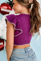 Posh Mindset Ruffle Sleeve Crop Sweater (Purple/White) - NanaMacs