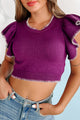 Posh Mindset Ruffle Sleeve Crop Sweater (Purple/White) - NanaMacs
