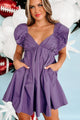 Feeling Girly Ruffle Sleeve Babydoll Dress (Purple) - NanaMacs