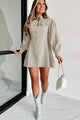 Pressure To Succeed Rhinestone Button Shirt Dress (Oyster Gray) - NanaMacs
