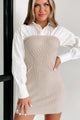 Harvard Grad Sweater Knit Shirt Dress (Off White/Beige) - NanaMacs