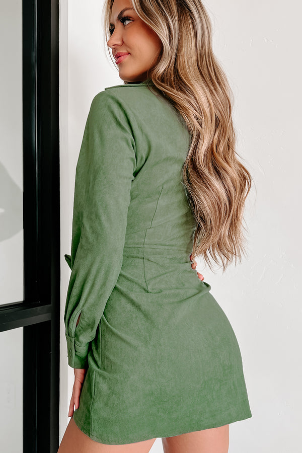 Forgot You Existed Faux Suede Wrap Dress (Green) - NanaMacs