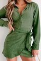 Forgot You Existed Faux Suede Wrap Dress (Green) - NanaMacs